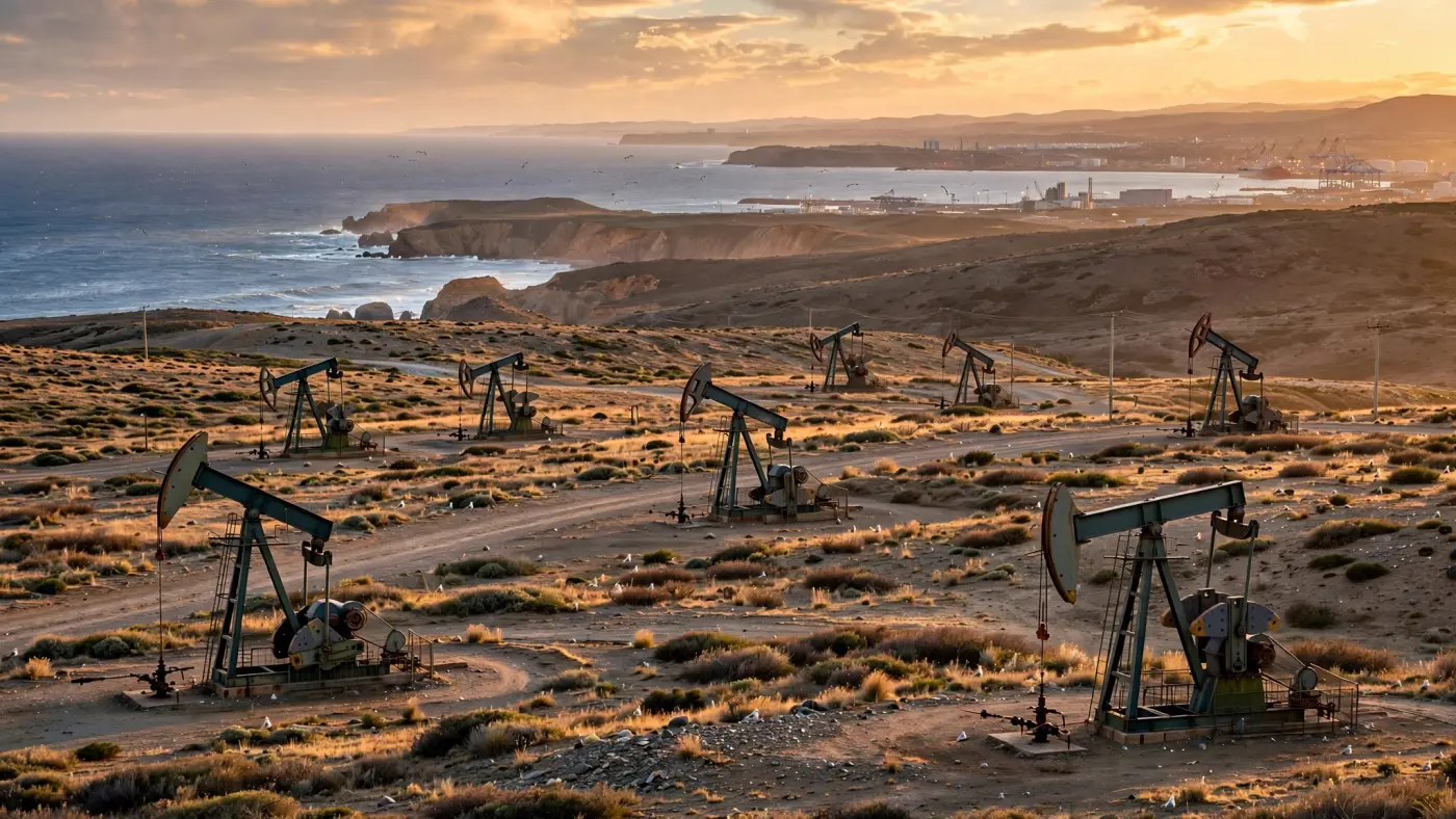 Yacimiento petrolífero del Golfo San Jorge cerca de Comodoro Rivadavia junto al mar